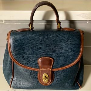 Coach Vintage Leather Crossbody Top Handle Bag, Navy With Brown/ Brass Trim